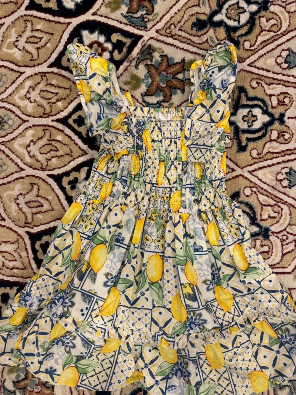 Tahari 4T Yellow Lemon Print Girls' Smocked Sundress